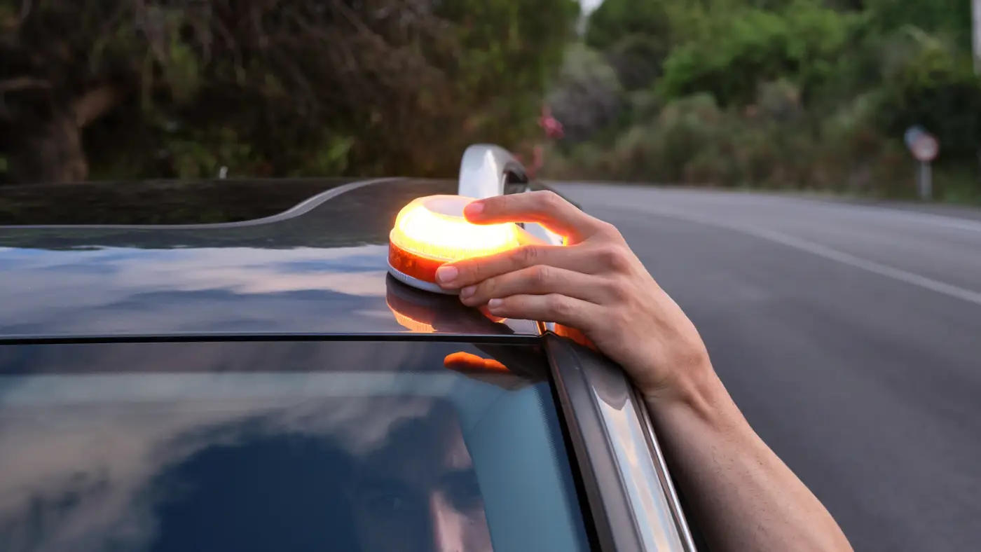 V-16 connected emergency beacon on a motorhome roof
