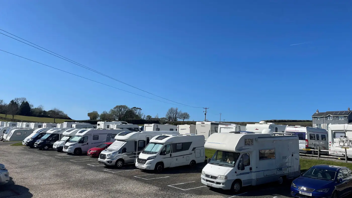 Motorhomes parked in a secure storage compound in the UK